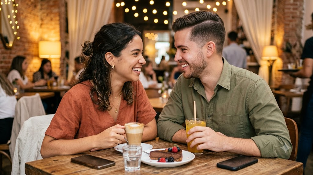 Una pareja en una cita en un local aliado